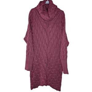 FATE oversized slouchy maroon red chunky cable knit turtle neck sweater dress